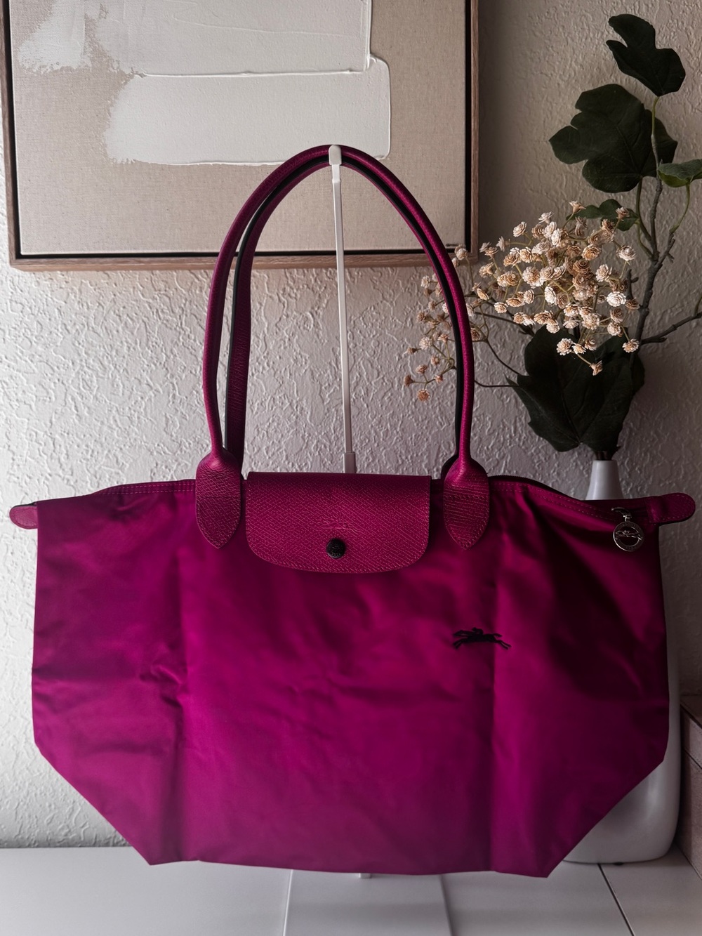 Longchamp Fuchsia Nylon Large Le Pliage Shoulder Tote